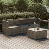 vidaXL 4-delige Loungeset met kussens poly rattan grijs