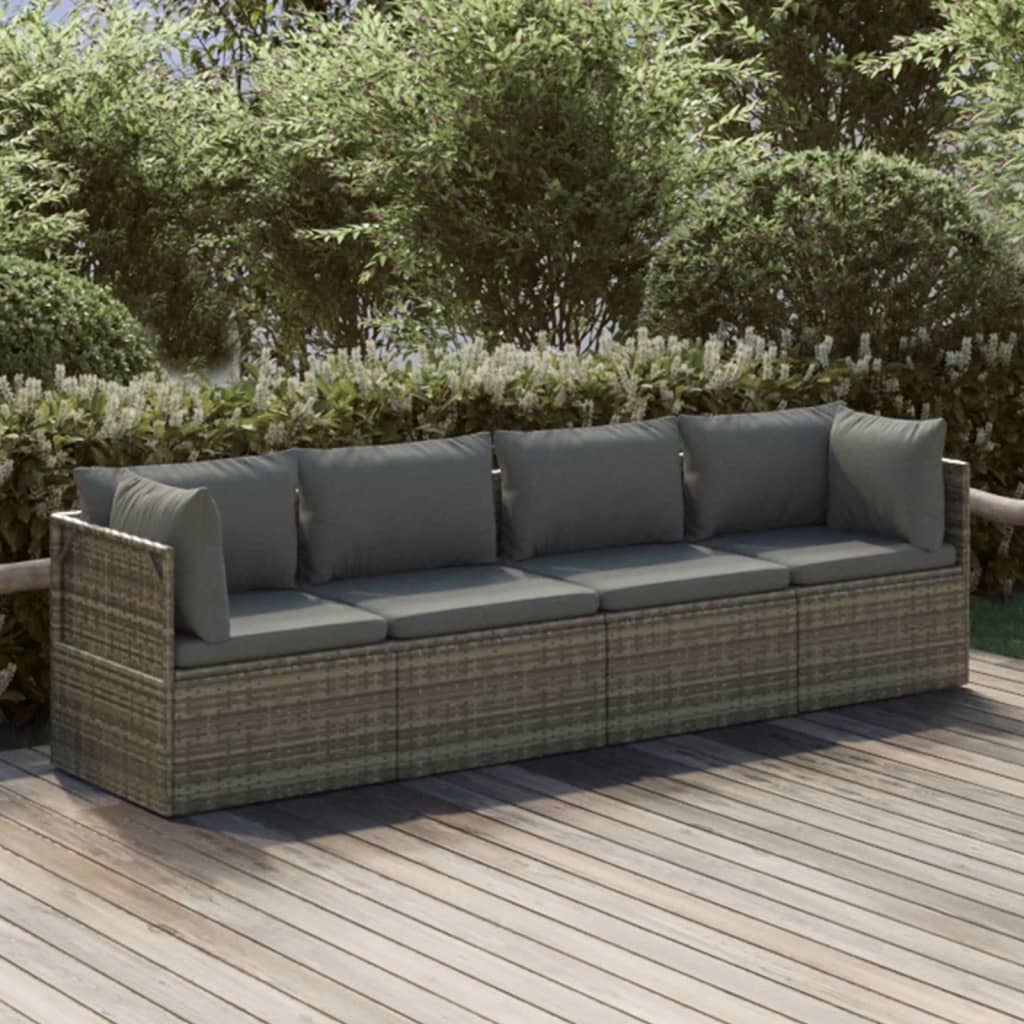 vidaXL 4-delige Loungeset met kussens poly rattan grijs