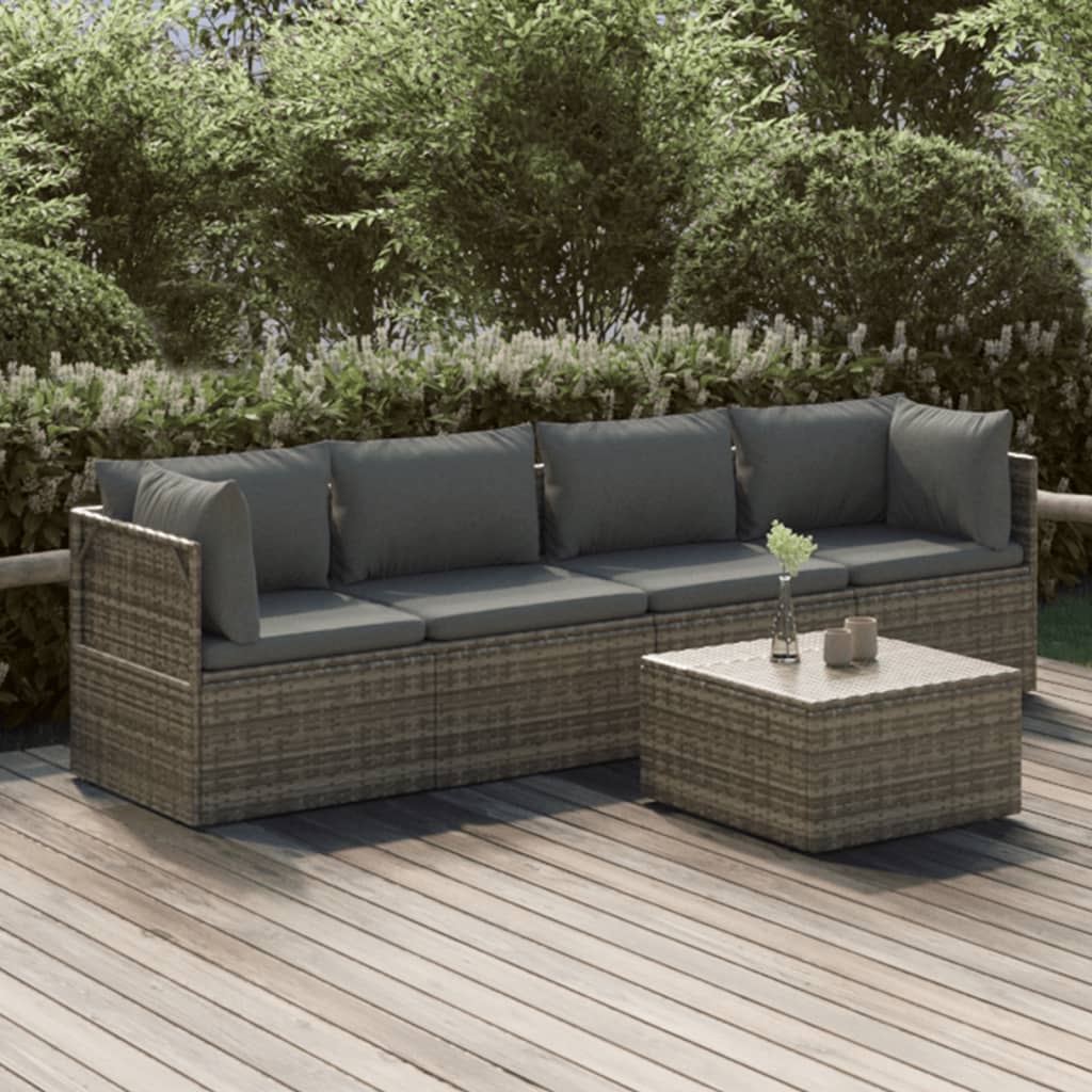 vidaXL 4-delige Loungeset met kussens poly rattan grijs