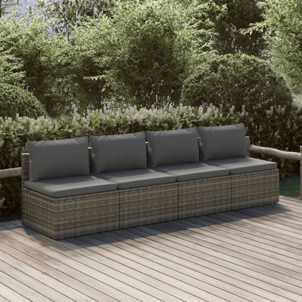 vidaXL 4-delige Loungeset met kussens poly rattan grijs