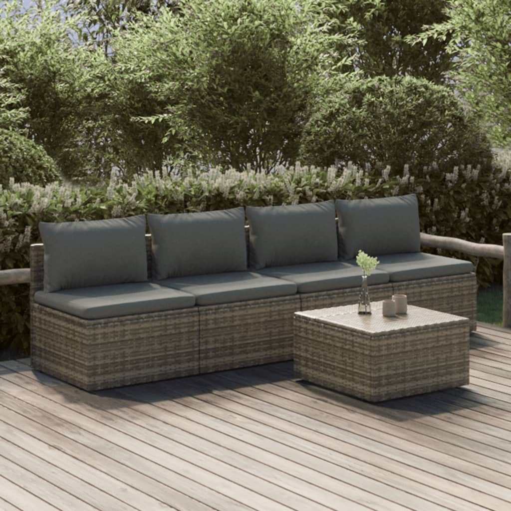 vidaXL 4-delige Loungeset met kussens poly rattan grijs
