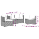 vidaXL 4-delige Loungeset met kussens poly rattan grijs