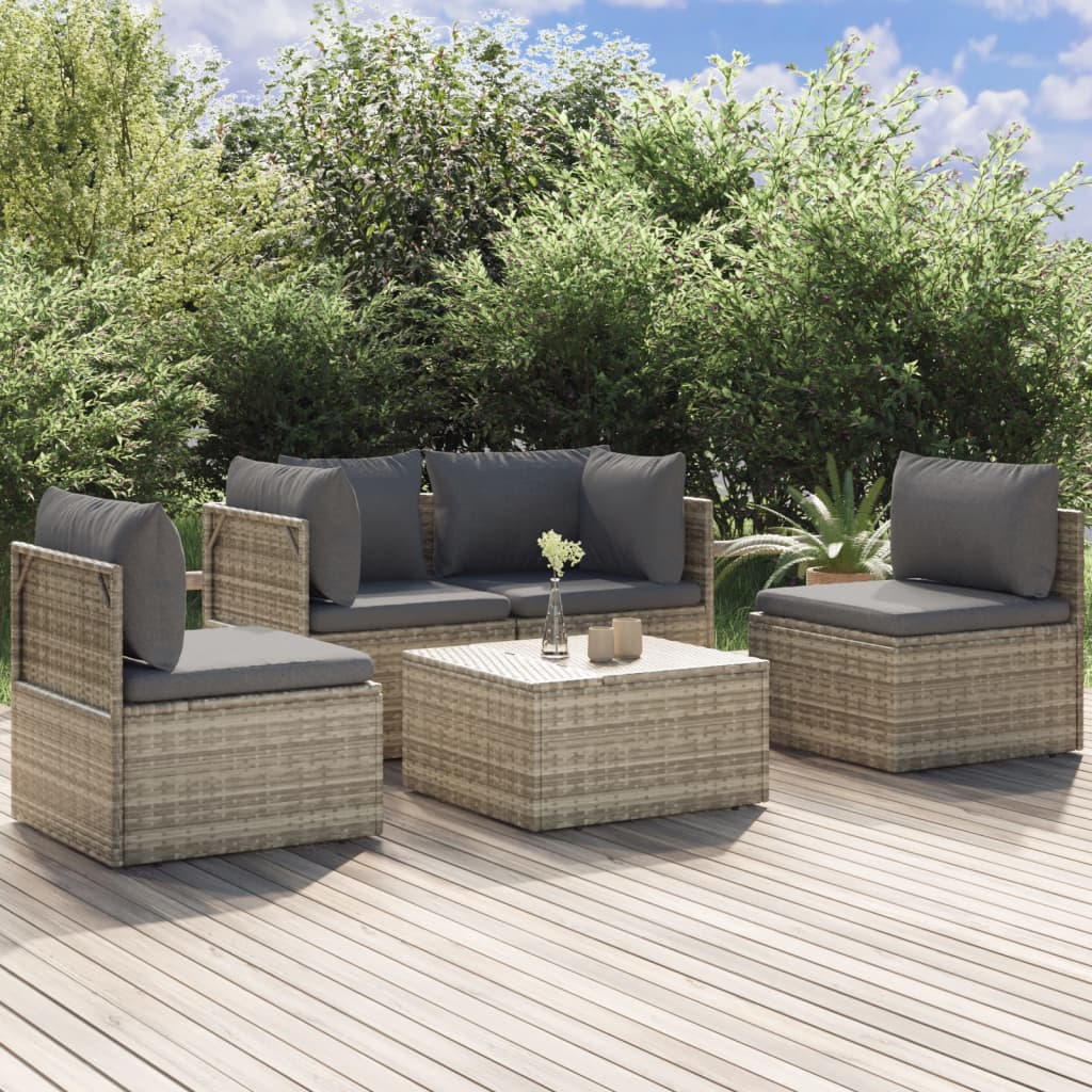 vidaXL 4-delige Loungeset met kussens poly rattan grijs