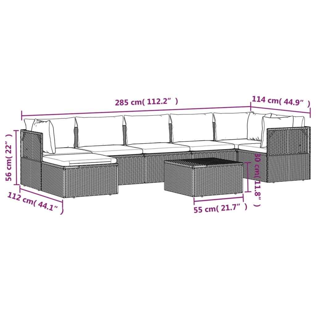 vidaXL 6-delige Loungeset met kussens poly rattan grijs