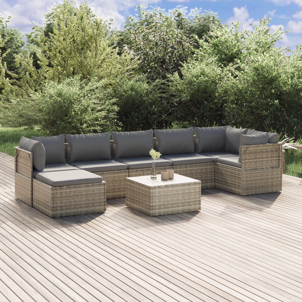 vidaXL 6-delige Loungeset met kussens poly rattan grijs