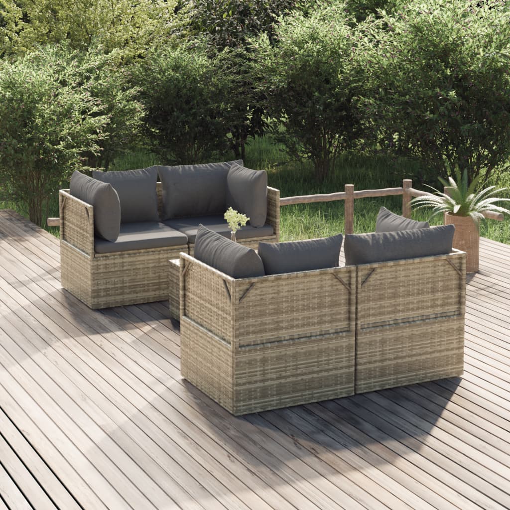 vidaXL 6-delige Loungeset met kussens poly rattan grijs