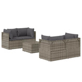 vidaXL 6-delige Loungeset met kussens poly rattan grijs