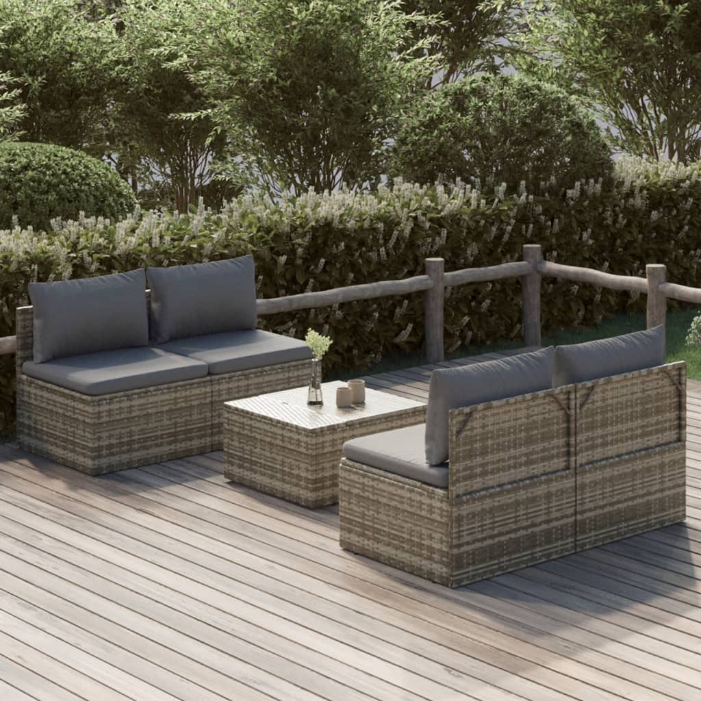 vidaXL 6-delige Loungeset met kussens poly rattan grijs