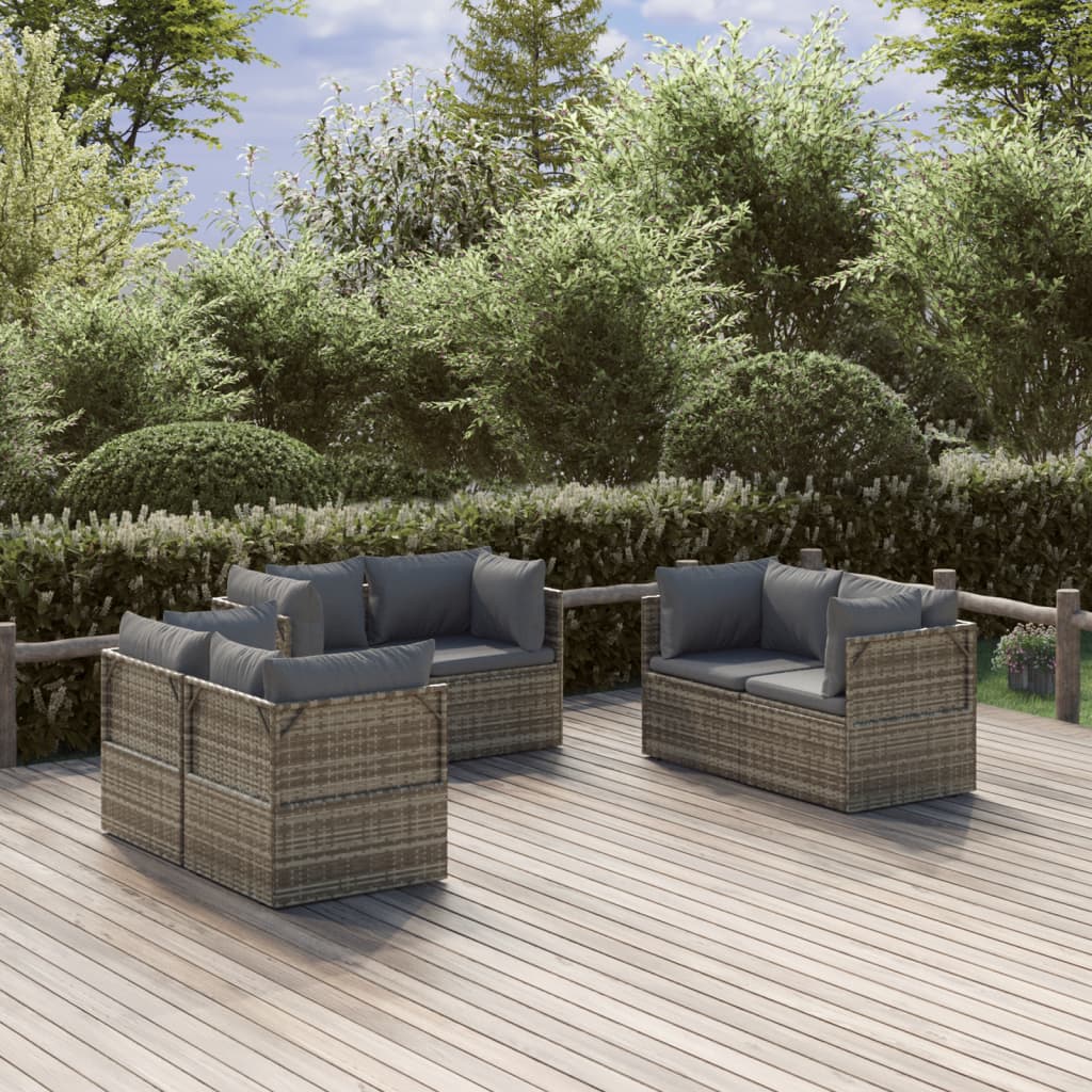 vidaXL 7-delige Loungeset met kussens poly rattan grijs