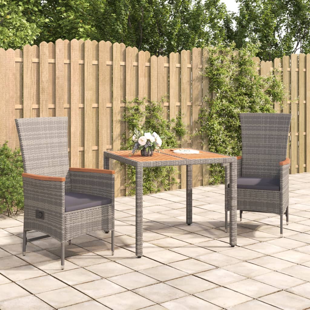 vidaXL 3-delige Tuinset met kussens poly rattan grijs