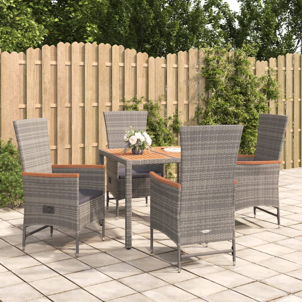 vidaXL 3-delige Tuinset met kussens poly rattan grijs