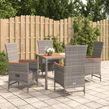 vidaXL 3-delige Tuinset met kussens poly rattan grijs