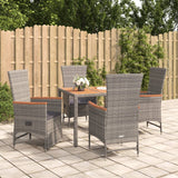 vidaXL 3-delige Tuinset met kussens poly rattan grijs