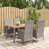 vidaXL 3-delige Tuinset met kussens poly rattan grijs