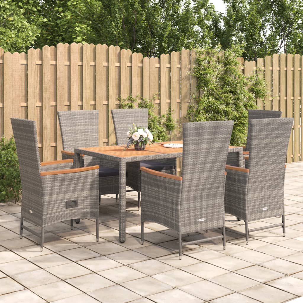 vidaXL 3-delige Tuinset met kussens poly rattan grijs