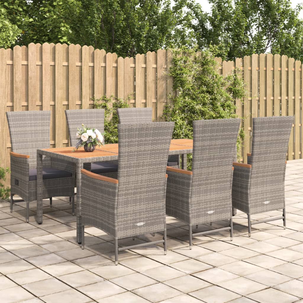 vidaXL 3-delige Tuinset met kussens poly rattan grijs