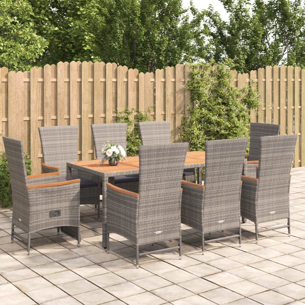 vidaXL 3-delige Tuinset met kussens poly rattan grijs