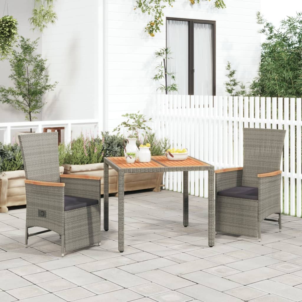 vidaXL 3-Piece Garden Lounge Set with Cushions Poly Rattan Grey
