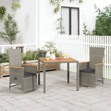 vidaXL 3-Piece Garden Lounge Set with Cushions Poly Rattan Grey