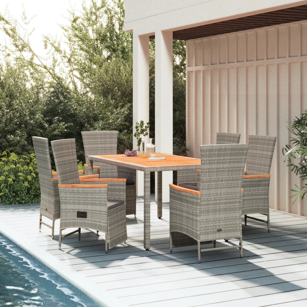 vidaXL 3-Piece Garden Lounge Set with Cushions Poly Rattan Grey