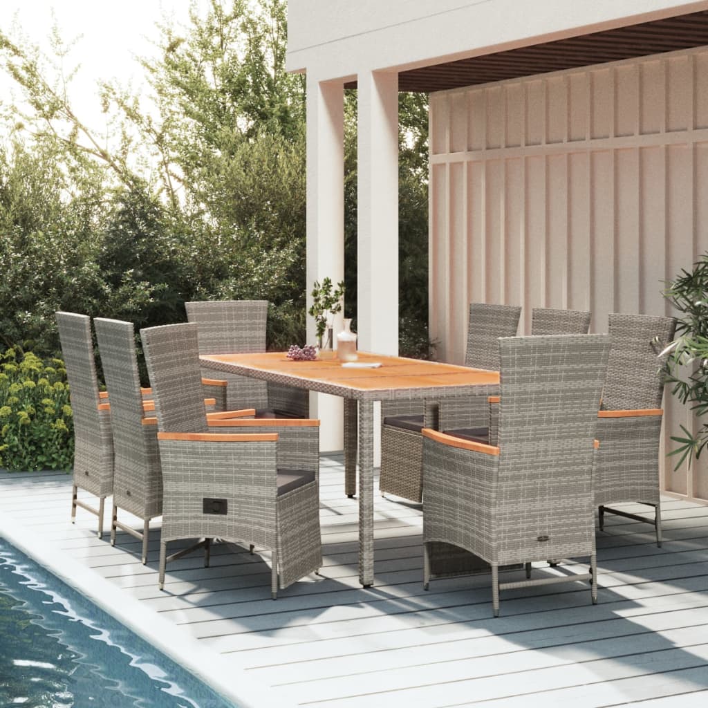 vidaXL 3-Piece Garden Lounge Set with Cushions Poly Rattan Grey