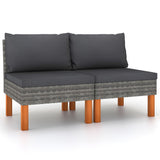 vidaXL Voetenbank poly rattan en massief eucalyptushout