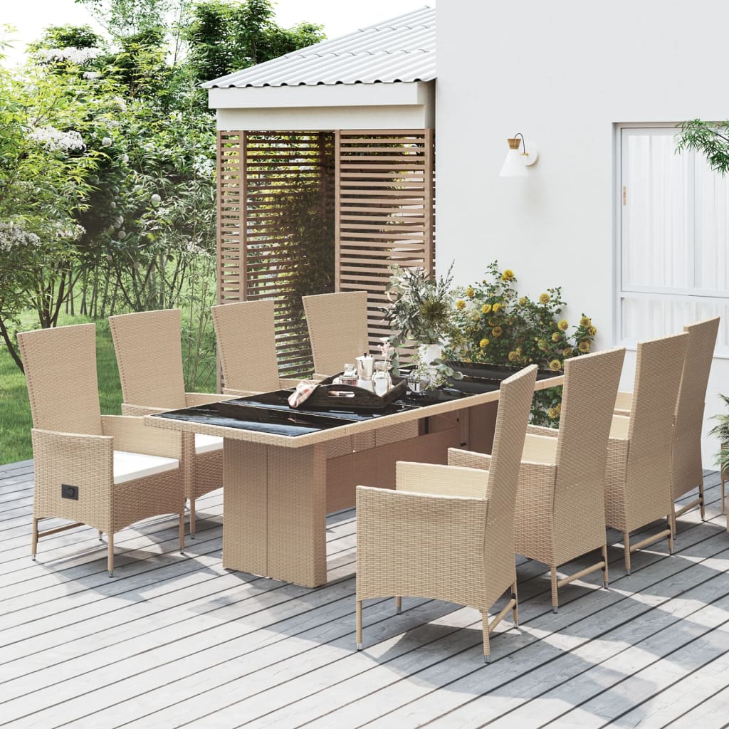 vidaXL 3-delige Tuinset met kussens poly rattan beige