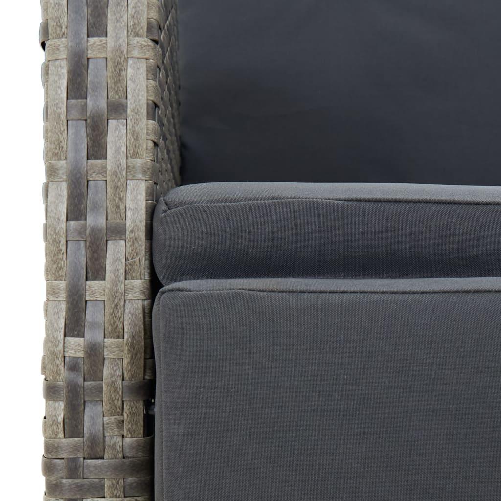 vidaXL 3-delige Tuinset met kussens poly rattan grijs