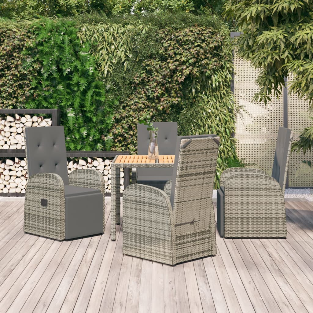 vidaXL 3-delige Tuinset met kussens poly rattan grijs
