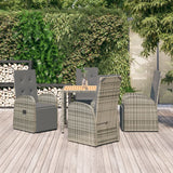 vidaXL 3-delige Tuinset met kussens poly rattan grijs