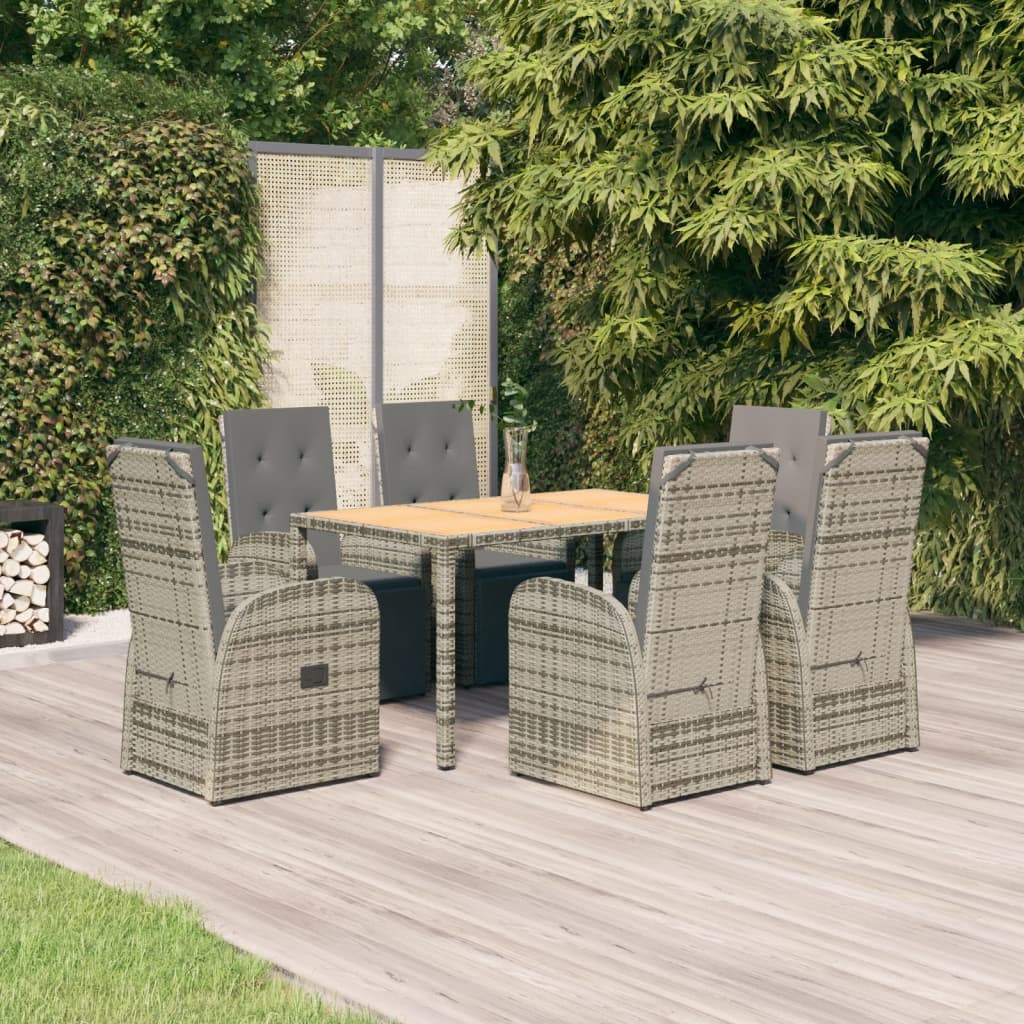 vidaXL 3-delige Tuinset met kussens poly rattan grijs