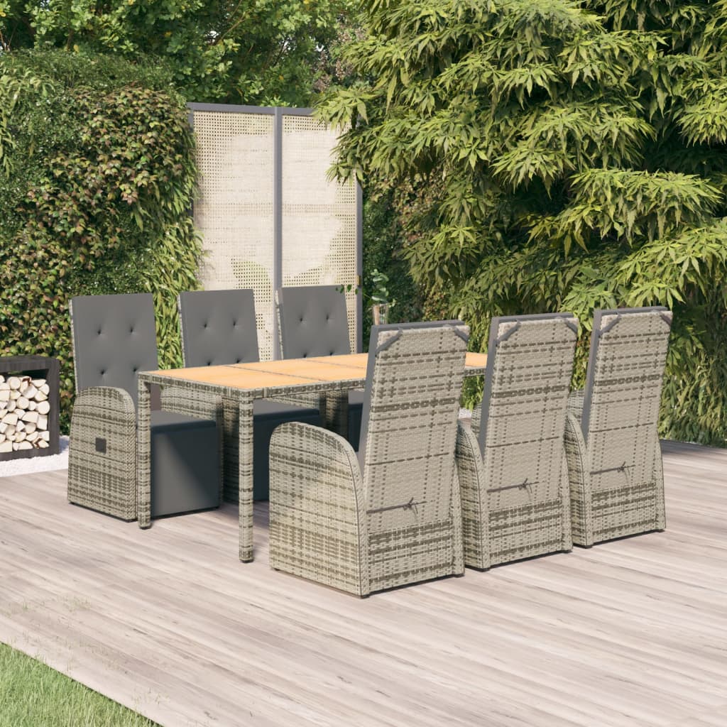 vidaXL 3-delige Tuinset met kussens poly rattan grijs