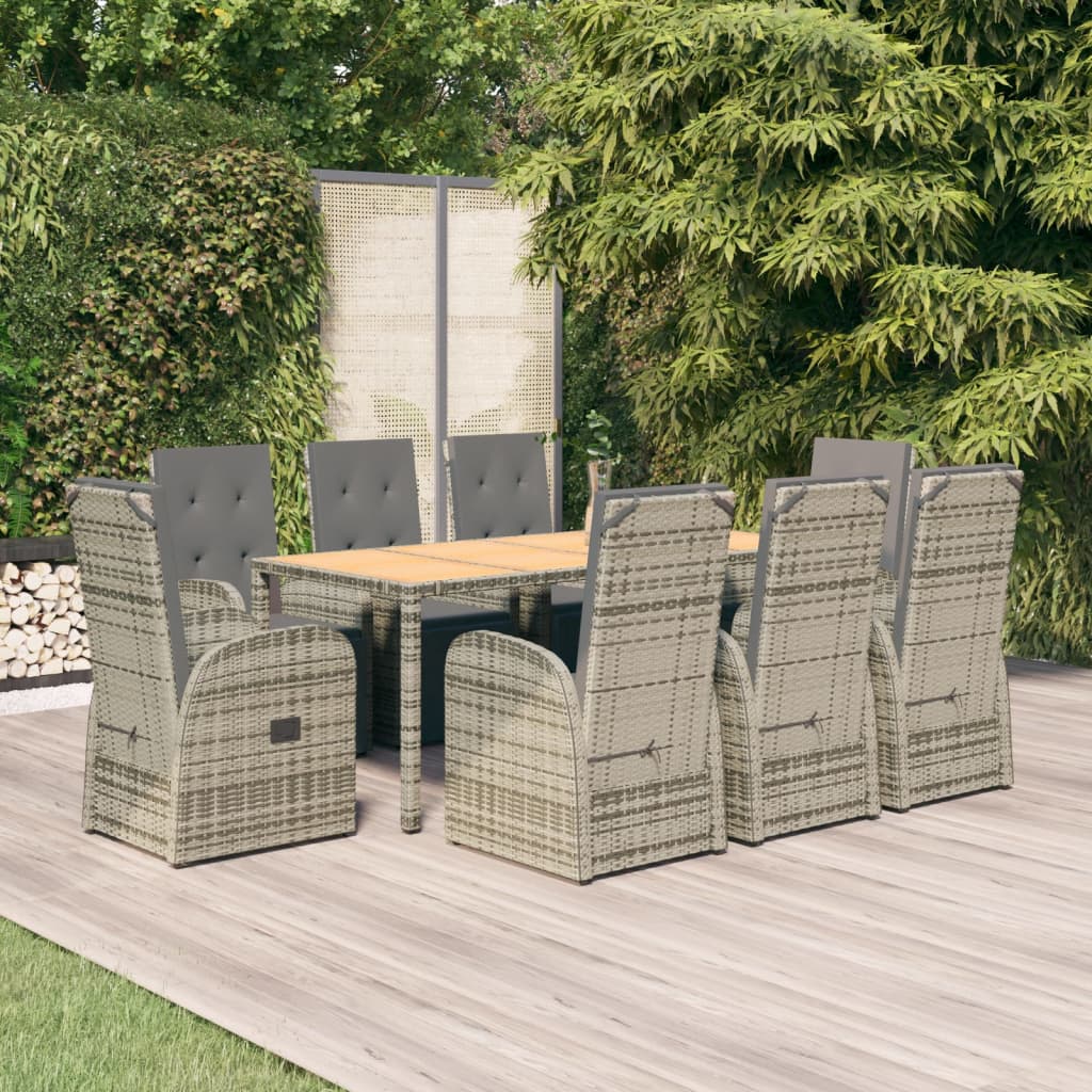 vidaXL 3-delige Tuinset met kussens poly rattan grijs