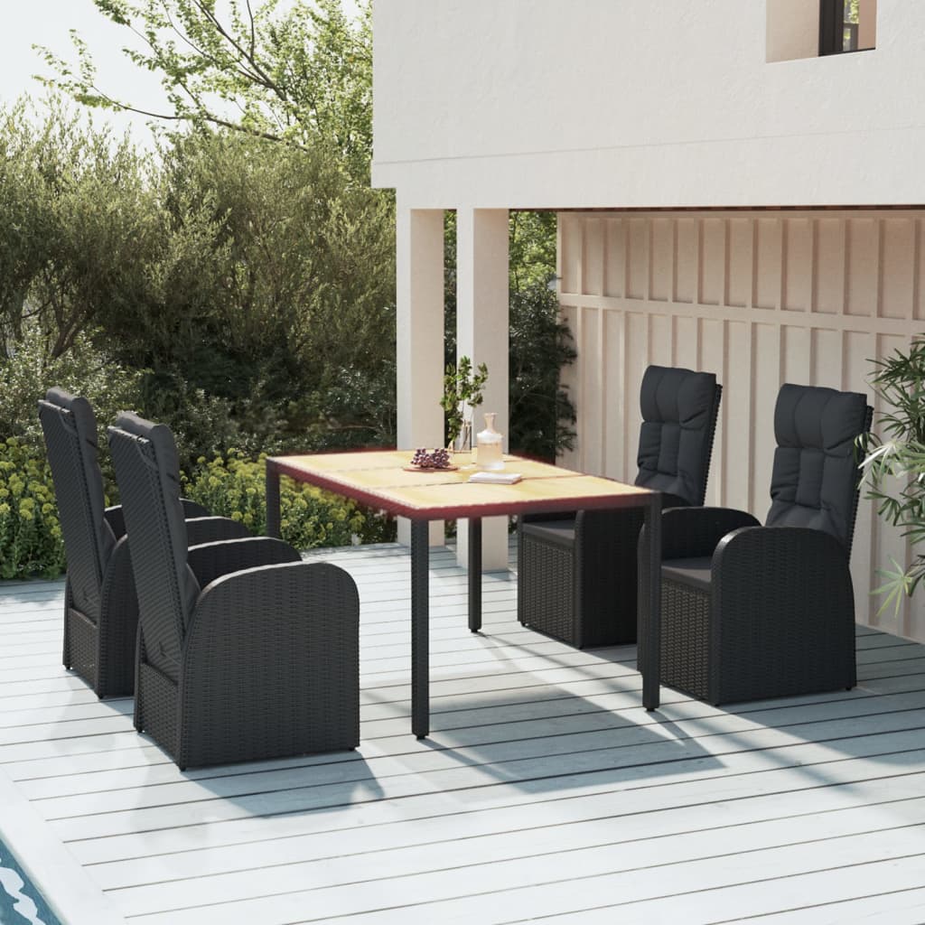 vidaXL 3-Piece Garden Lounge Set with Cushions Poly Rattan Black