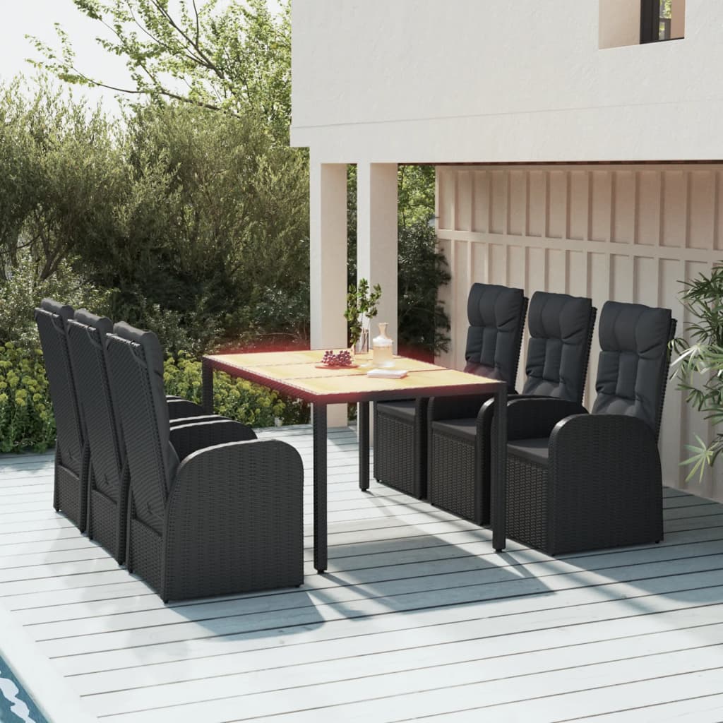 vidaXL 3-Piece Garden Lounge Set with Cushions Poly Rattan Black