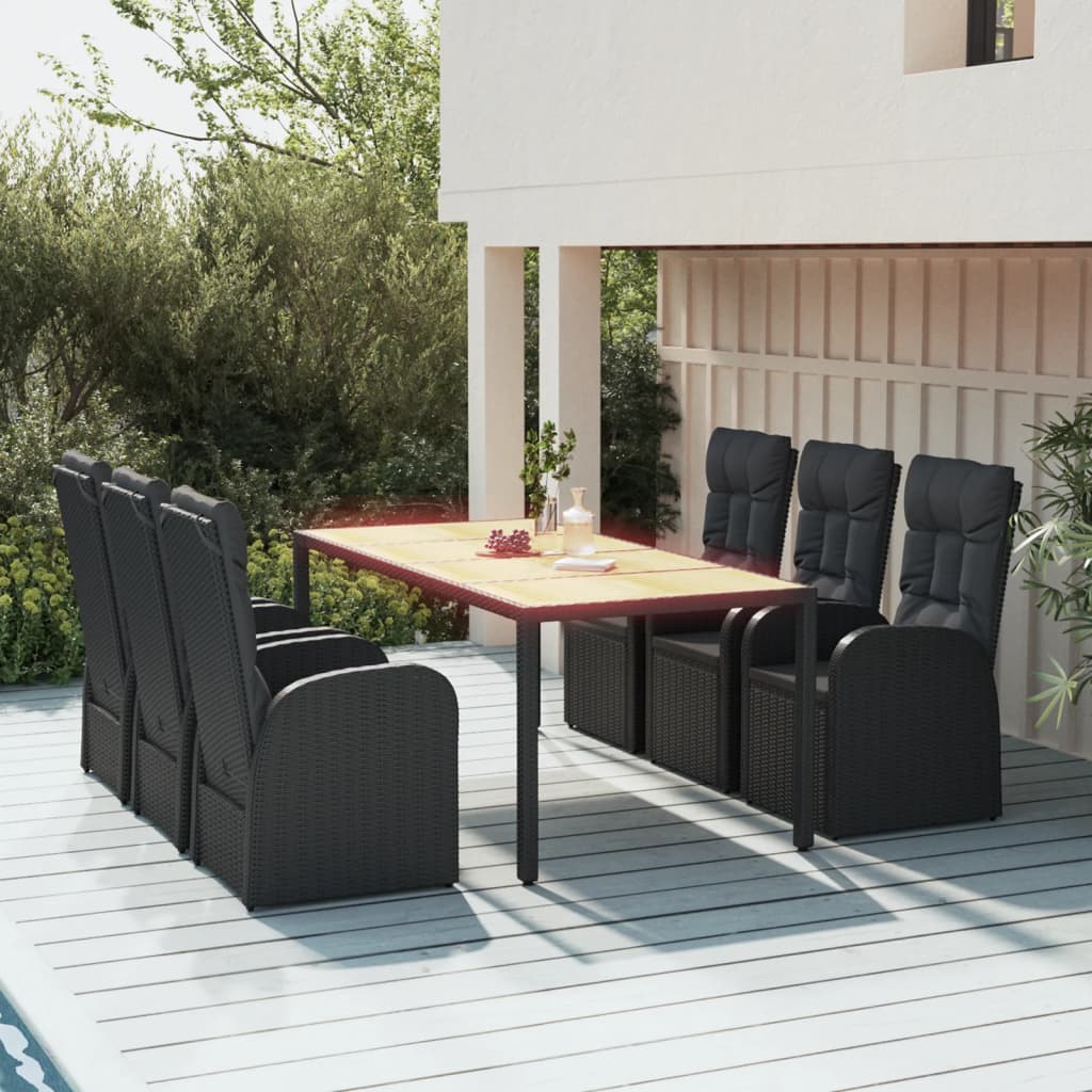 vidaXL 3-Piece Garden Lounge Set with Cushions Poly Rattan Black