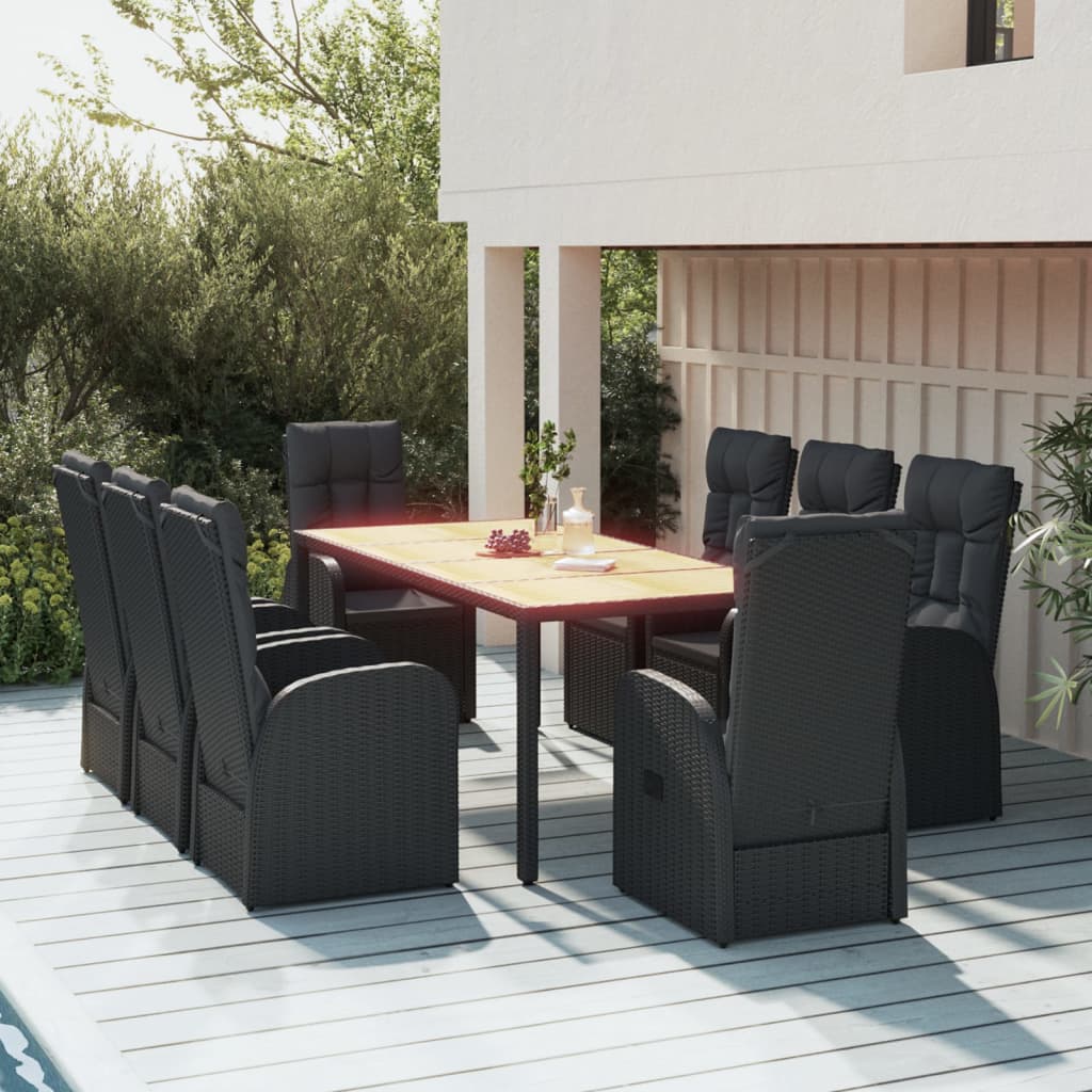 vidaXL 3-Piece Garden Lounge Set with Cushions Poly Rattan Black