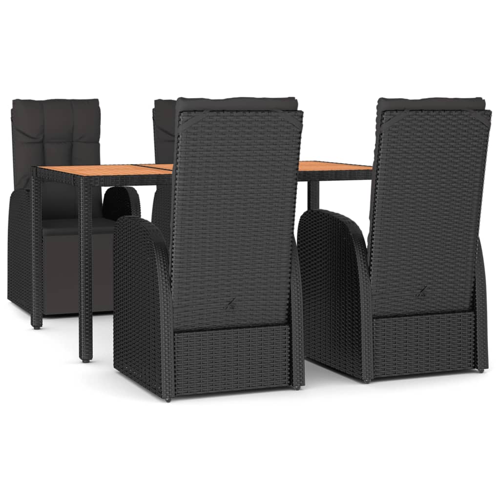 vidaXL 3-delige Tuinset poly rattan en massief acaciahout zwart