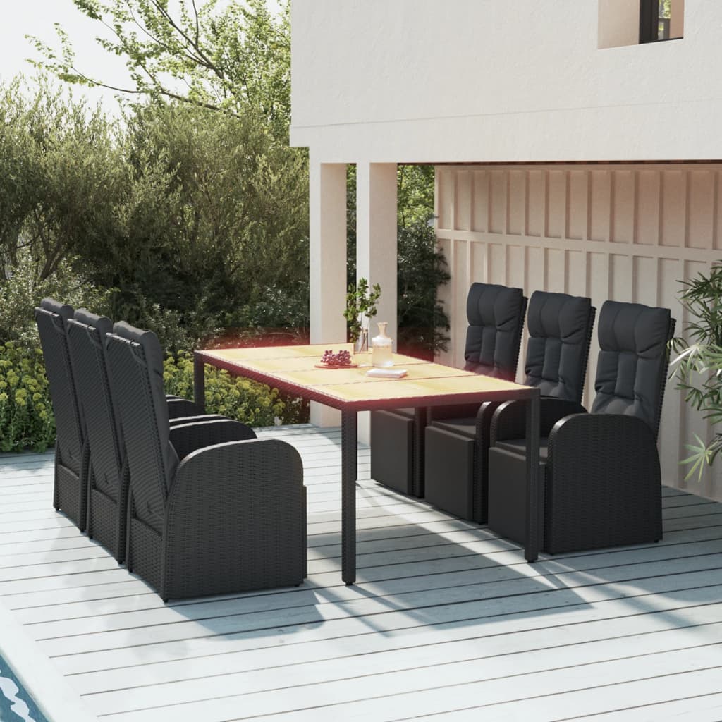 vidaXL 3-delige Tuinset poly rattan en massief acaciahout zwart