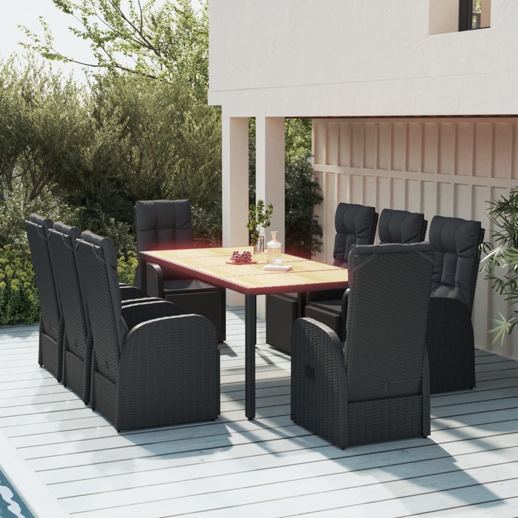 vidaXL 3-delige Tuinset poly rattan en massief acaciahout zwart