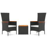 vidaXL 3-delige Loungeset poly rattan en massief acaciahout zwart
