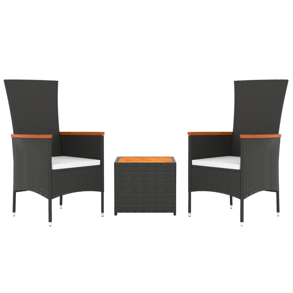 vidaXL 3-delige Loungeset poly rattan en massief acaciahout zwart