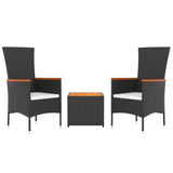 vidaXL 3-delige Loungeset poly rattan en massief acaciahout zwart