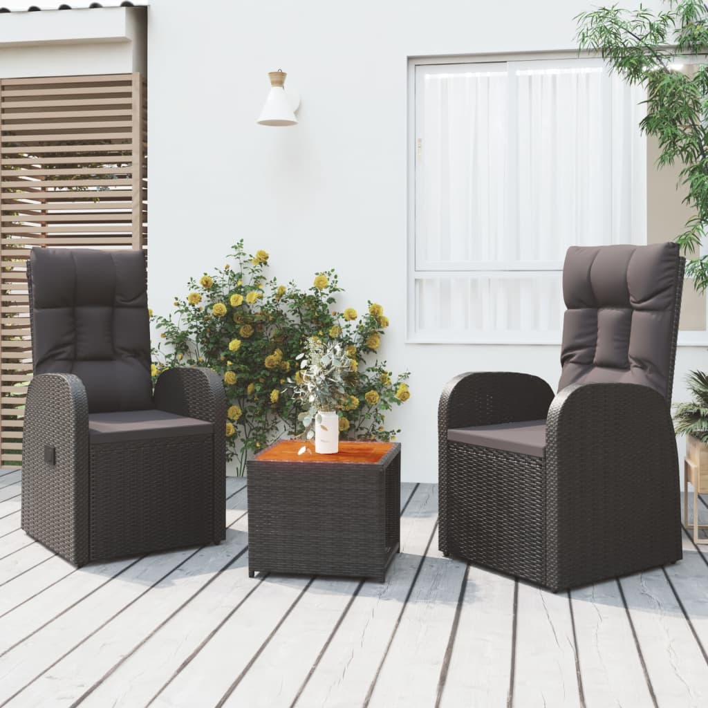 vidaXL Ensemble de salon 3 pièces poly rotin et acacia massif noir