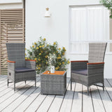 vidaXL 3-delige Loungeset poly rattan en massief acaciahout grijs