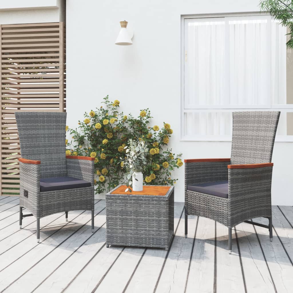 vidaXL 3-delige Loungeset poly rattan en massief acaciahout grijs