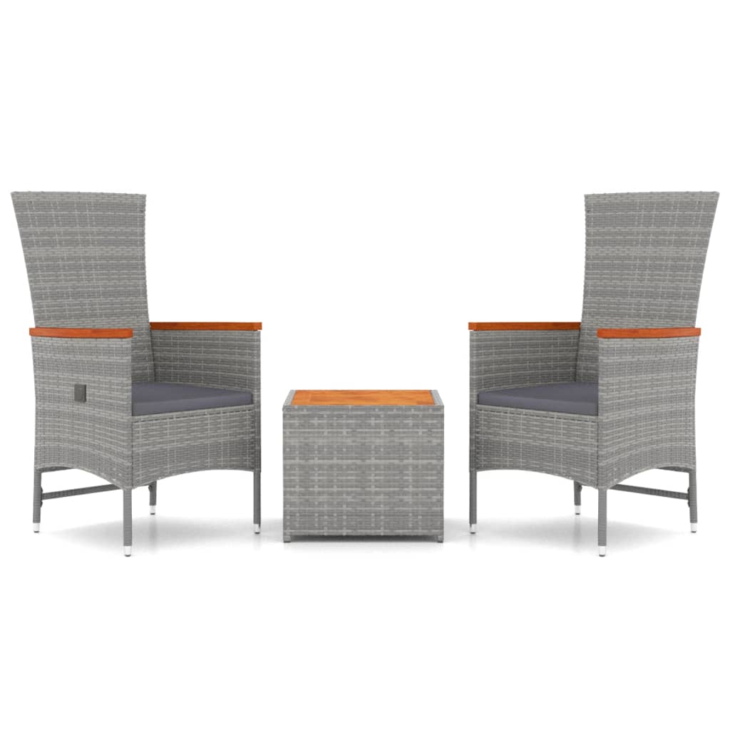 vidaXL 3-delige Loungeset poly rattan en massief acaciahout grijs