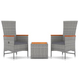 vidaXL 3-delige Loungeset poly rattan en massief acaciahout grijs