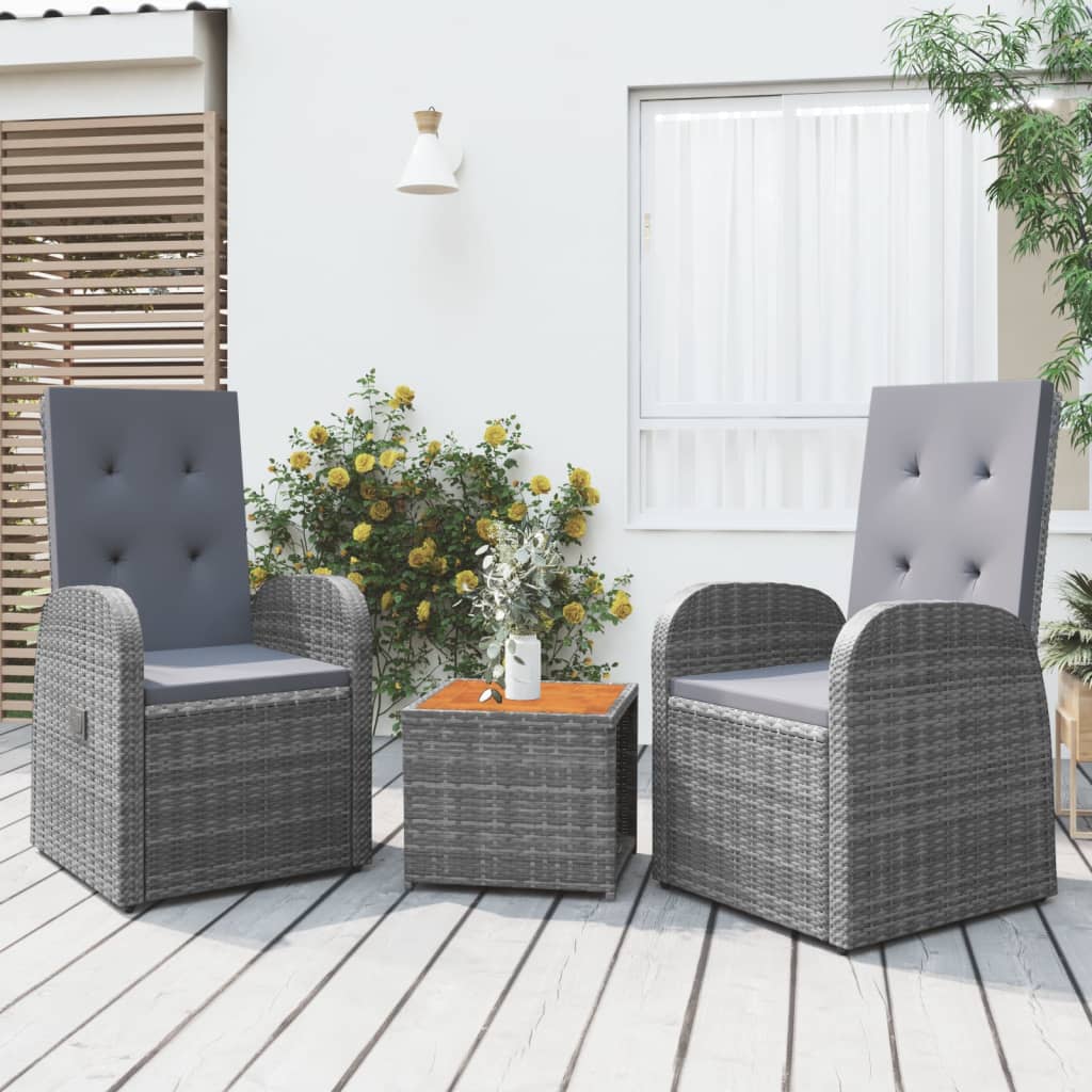 vidaXL Ensemble de salon 3 pièces poly rotin et acacia massif gris