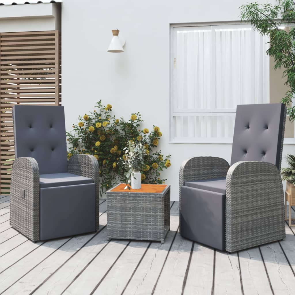 vidaXL Ensemble de salon 3 pièces poly rotin et acacia massif gris